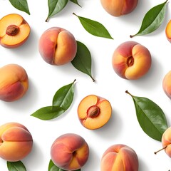 Fresh Peaches with Leaves Seamless Pattern