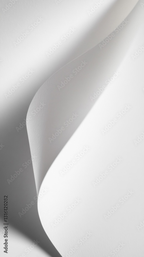 Poster soft white paper cascades gracefully, showcasing delicate curves and subtle shadows that evoke a tra