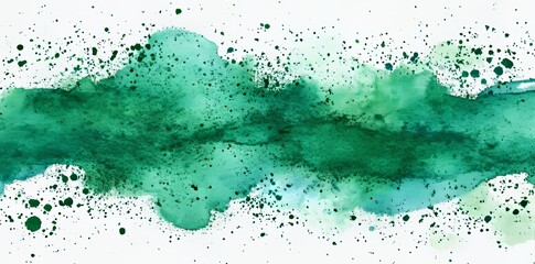 Obraz premium An abstract shape is formed by a green watercolor stain accompanied by splashes of color on a white background