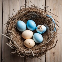 Obraz premium Pastel Easter Eggs in Bird's Nest