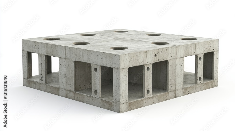 Poster grey concrete block with square shape and many holes. isolated on white background. construction mat