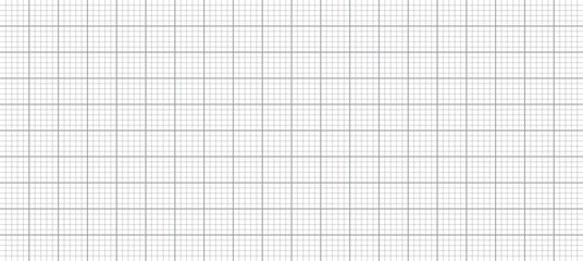 Sheet of graph paper with grid. Millimeter paper texture, geometric pattern. Gray lined blank for drawing, studying, technical engineering or scale measurement. Vector illustration