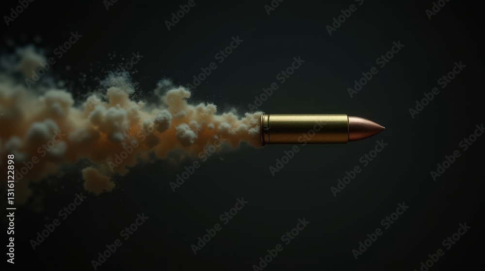 Poster dynamic bullet in flight with smoke emanating: a striking representation of velocity and power