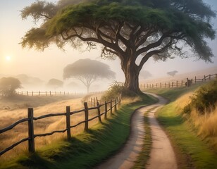 Obraz premium Serene Countryside Path at Sunrise