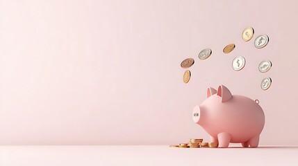 Pink Piggy Bank Filling Up: 3D Render of Savings Growth AI Generated