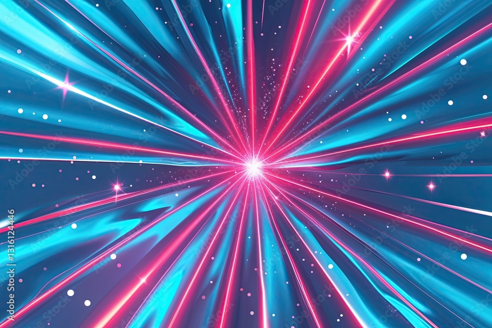 Poster cyan background with ruby ray effect and vibrant sparkle design