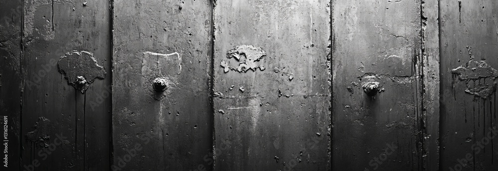 Poster dark texture is dramatically generated by black paint flowing down a grungy metallic surface with dy