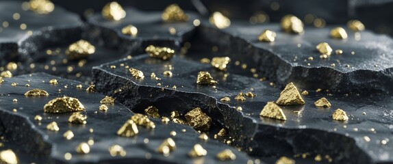 Golden pyrite inclusions within a dark stone matrix background