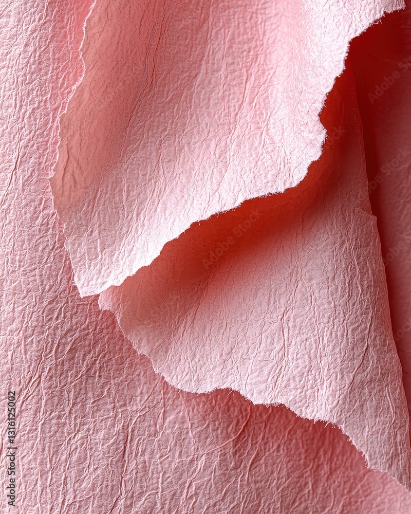 Poster a close-up view of soft pink fabric featuring a small, irregular hole in the center, revealing the d