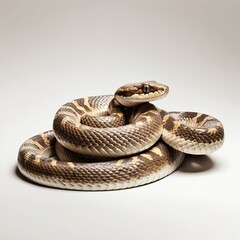 Obraz premium Coiled Brown and Tan Snake on White Background