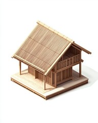cabin architecture, timber architecture material isolated white background isometric view
