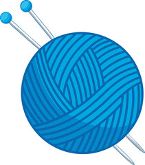 Blue Yarn with Knitting Needles | Vector Illustration | Logo Icon | Clipart Design