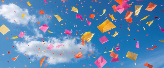 Sky filled with colorful festival confetti.