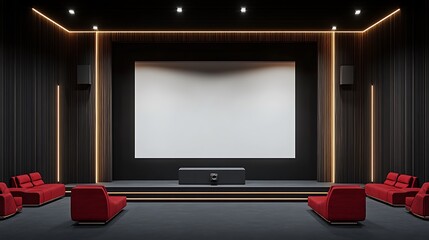 Fototapeta premium Modern Home Theater Design: 3D Render of Luxurious Private Cinema Room AI Generated
