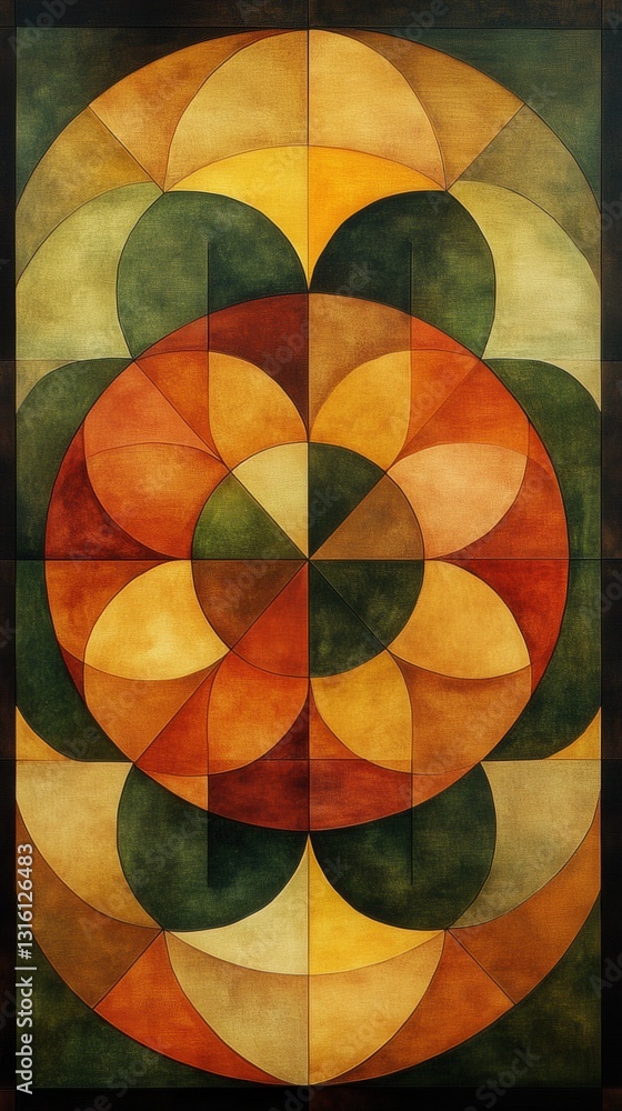 Poster geometric harmony a captivating abstract composition of circular and triangular shapes in earthy ton