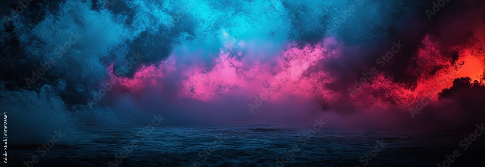 Poster a panoramic backdrop with weathered textures, combining blue and red hues, provides ample negative s