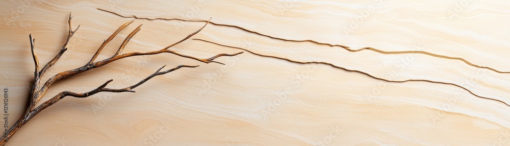 Poster a minimalist image featuring a branch against a soft, pale background, emphasizing simplicity and na