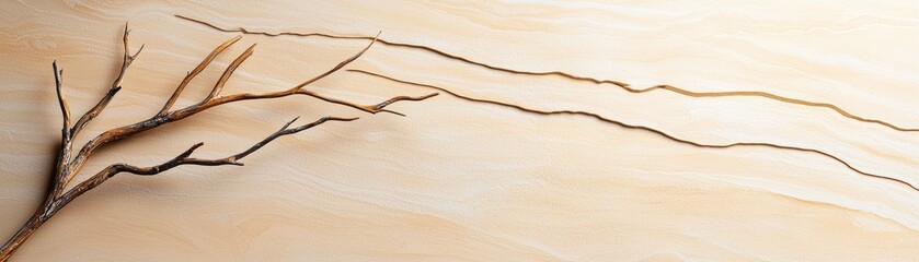 Obraz premium A minimalist image featuring a branch against a soft, pale background, emphasizing simplicity and natural forms.