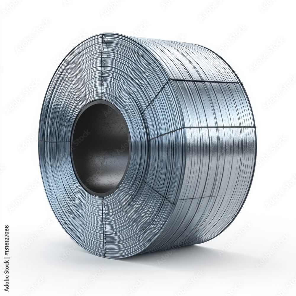 Poster close up view of a large roll of metallic sheets, showcasing a detailed texture and cylindrical form
