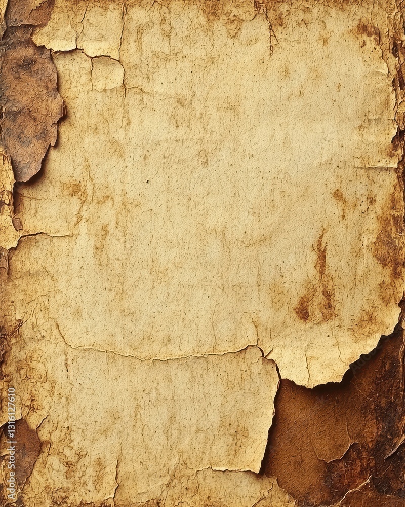 Poster a close-up view of a weathered piece of paper, showcasing its textured surface with visible peeling 