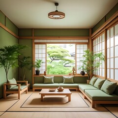 Fototapeta premium Serene Japanese-Style Living Room Interior
