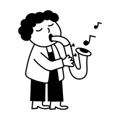 Doodle style illustration of a character playing saxophone 

