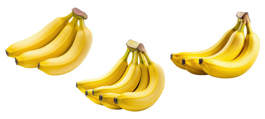 Collection of ripe banana bunches isolated on  transparent background