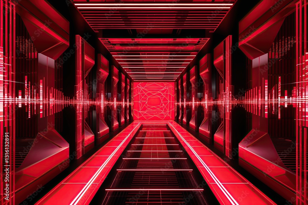 Poster futuristic red matrix background featuring geometric patterns and advanced technology design
