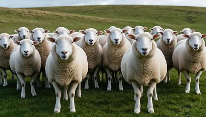 Fototapeta premium Flock of Sheep in Green Pasture