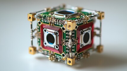 Futuristic Circuit Cube on Table