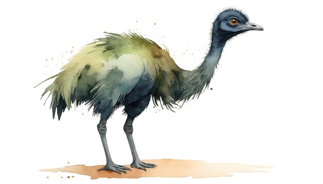 Watercolor Emeu Bird