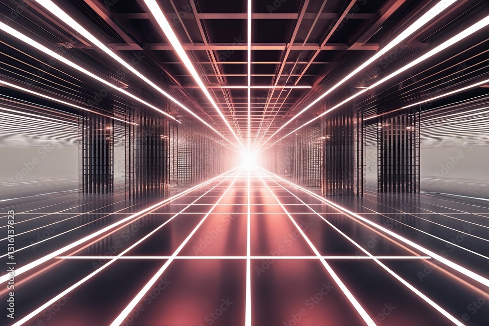 Aufkleber dynamic colorful light grid pattern with radiant rays and glowing beams