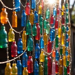 Obraz premium Colorful Recycled Plastic Bottles Hanging Mobile