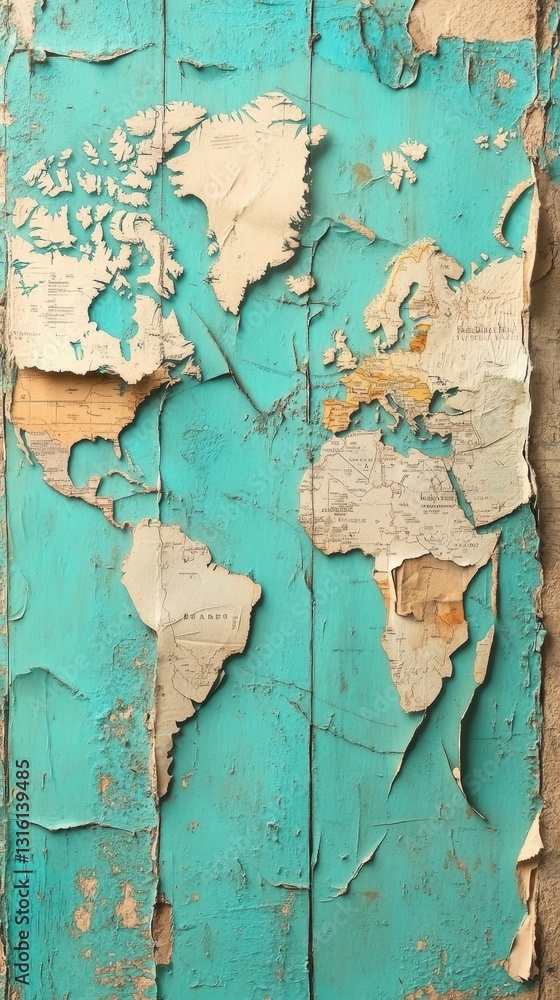 Poster aged wall displaying multiple layers of deteriorating paint that expose warm hues beneath