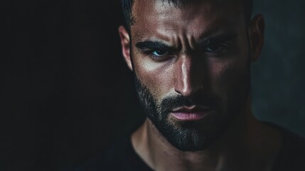 Fototapeta premium Intense close-up portrait of a serious, brooding man.