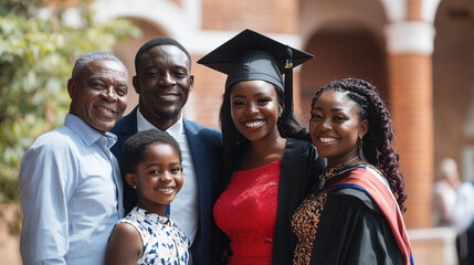 A Graduate Poses with Loved Ones on Graduation Day.