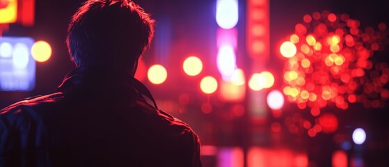 Mystery encounter at night urban cityscape photography neon lights silhouetted figure intrigue