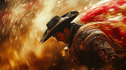 Bullfighter in action bullring sports photography fiery atmosphere dynamic perspective cultural tradition