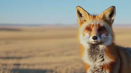Red Fox Standing on Arid Barren Land Under Clear Blue Sky in Overheated Environment