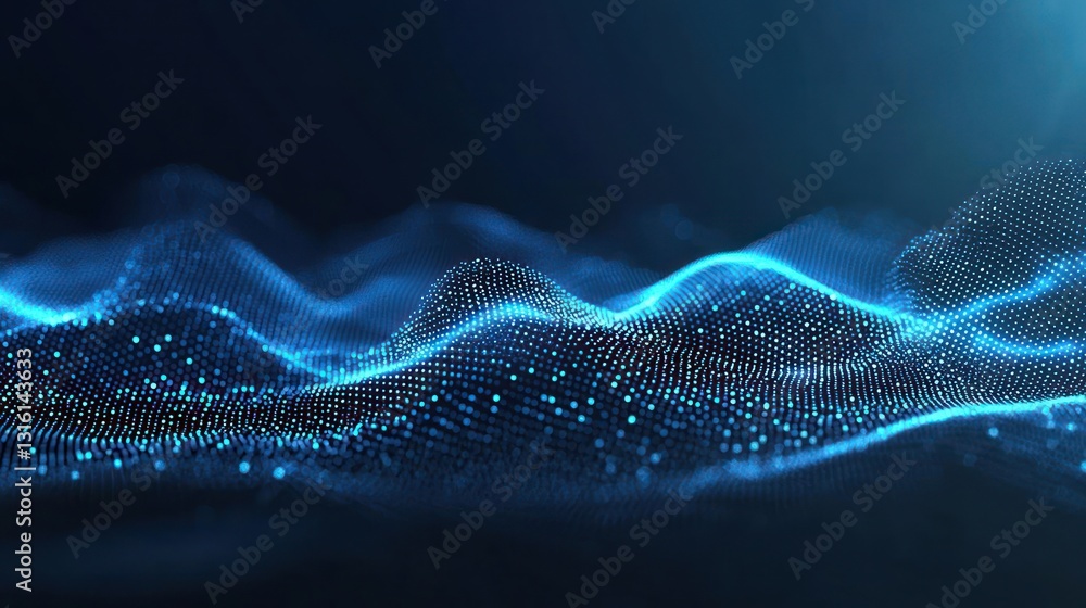 Poster abstract digital blue particle wave with futuristic technology background