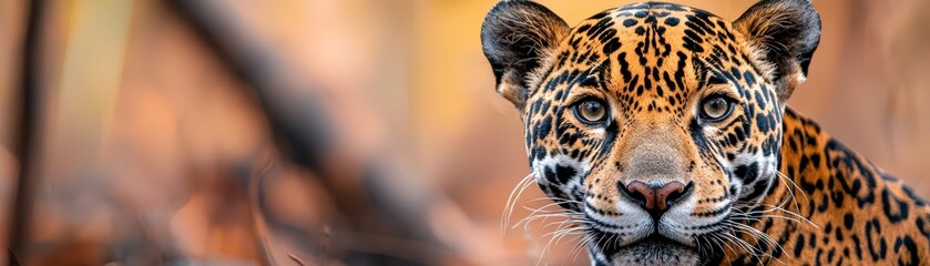 Obraz premium Jaguar Wandering Through Burned Down Rainforest Setting Captured in Stunning Detail