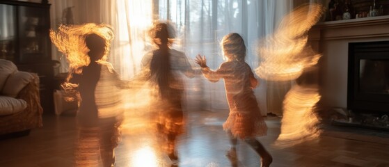 Children playing joyfully indoors home environment lifestyle photography warm atmosphere