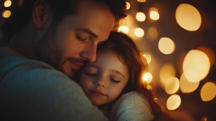 Tender moment between father and daughter home emotional scene cozy night close-up family love