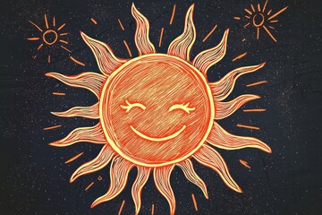 Sun illustration with neon orange outline, perfect for branding related to summer.