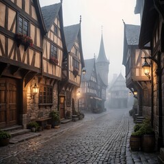 Obraz premium Misty Medieval Street Scene