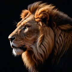 Naklejka premium Majestic Lion Profile Against Black Background