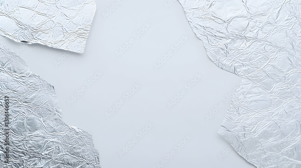 Poster silver and white crinkled paper on a plain grey background with empty space for text or design