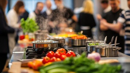 Culinary event, bustling kitchen, cooking class