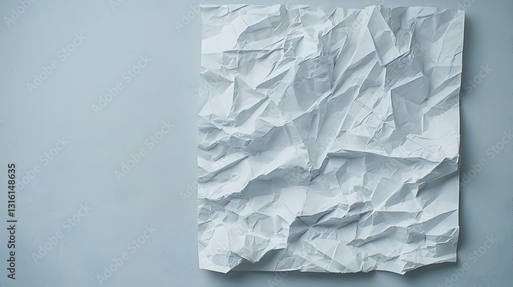 Poster white crumpled paper texture background with subtle shadows and contrast on a clean minimal surface