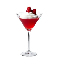 Elegant Red Gelatin Dessert with Whipped Cream & Raspberries in Martini Glass – Studio Photography
